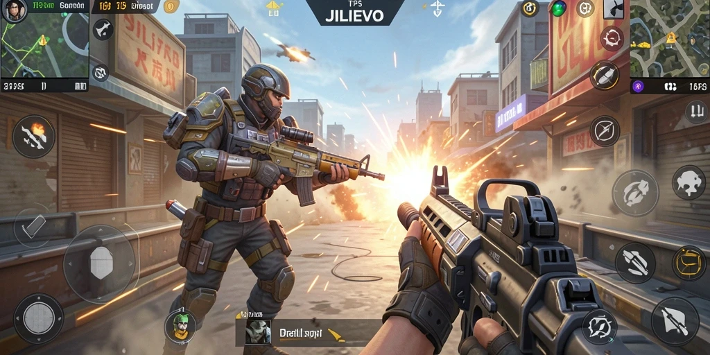Screenshot gameplay JILIEVO menampilkan aksi tembak-menembak yang seru.