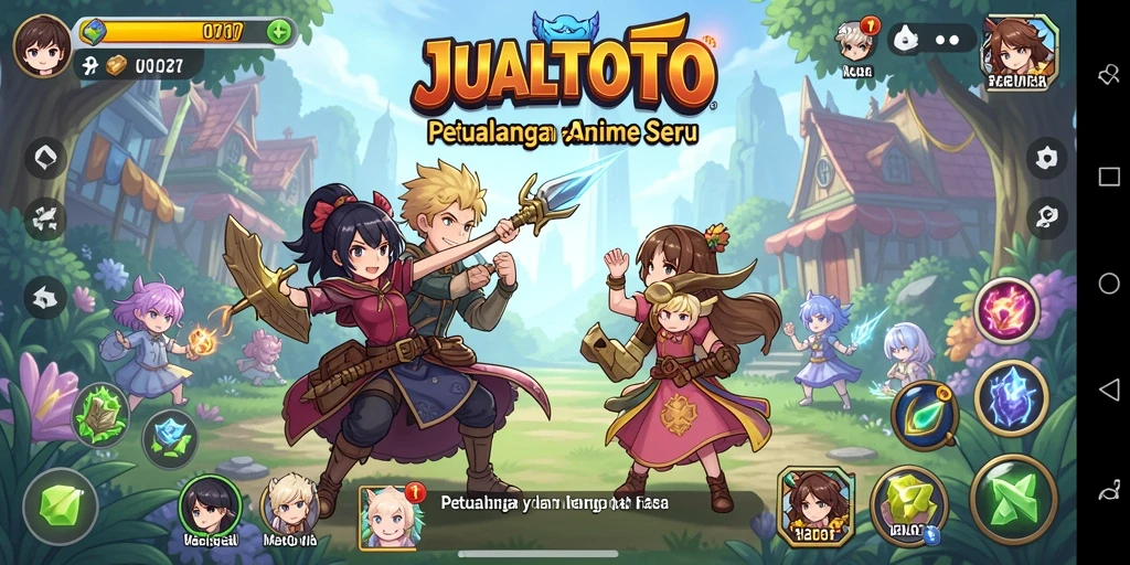 Tampilan gameplay seru dari JUALTOTO dengan karakter anime menarik.