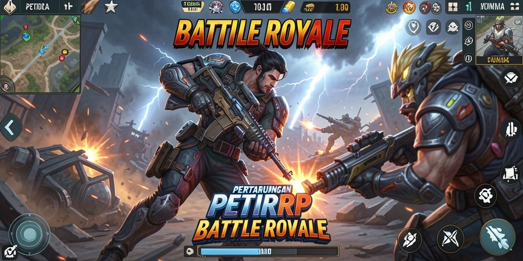 Screenshot menunjukkan aksi seru dalam gameplay Battle Royale.