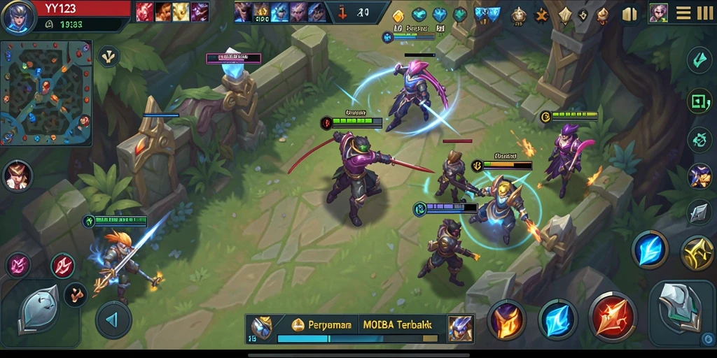 Screenshot gameplay YY123 menampilkan pertarungan yang intens.